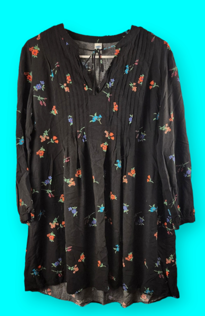 Old Navy Floral Boho Pintuck Swing Dress LS Boho Dark Floral Whismsgoth